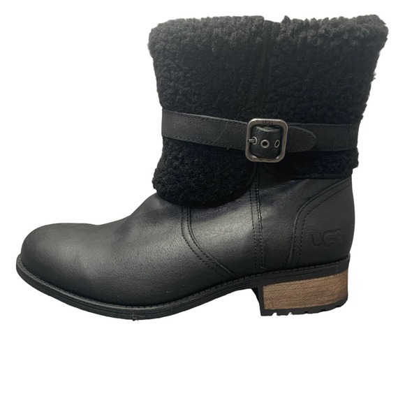 UGG Women Blayre II Shearling Genuine Cuff Suede Boots 1008220 - Black sz. 9.5 - Picture 6 of 14